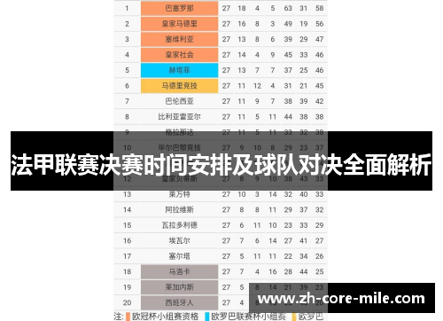 法甲联赛决赛时间安排及球队对决全面解析