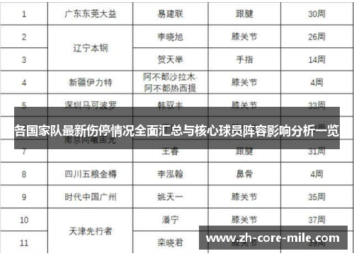 各国家队最新伤停情况全面汇总与核心球员阵容影响分析一览